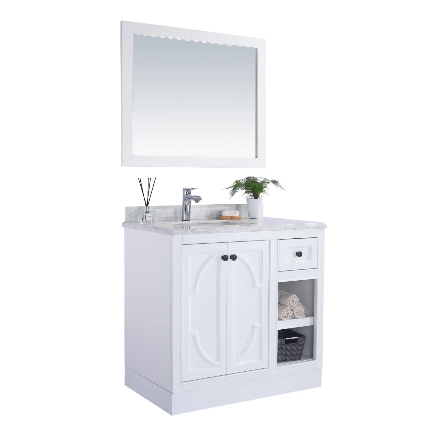 Laviva Odyssey 36" White Bathroom Vanity with White Stripes Marble Countertop 313613-36W-WS - Image 6
