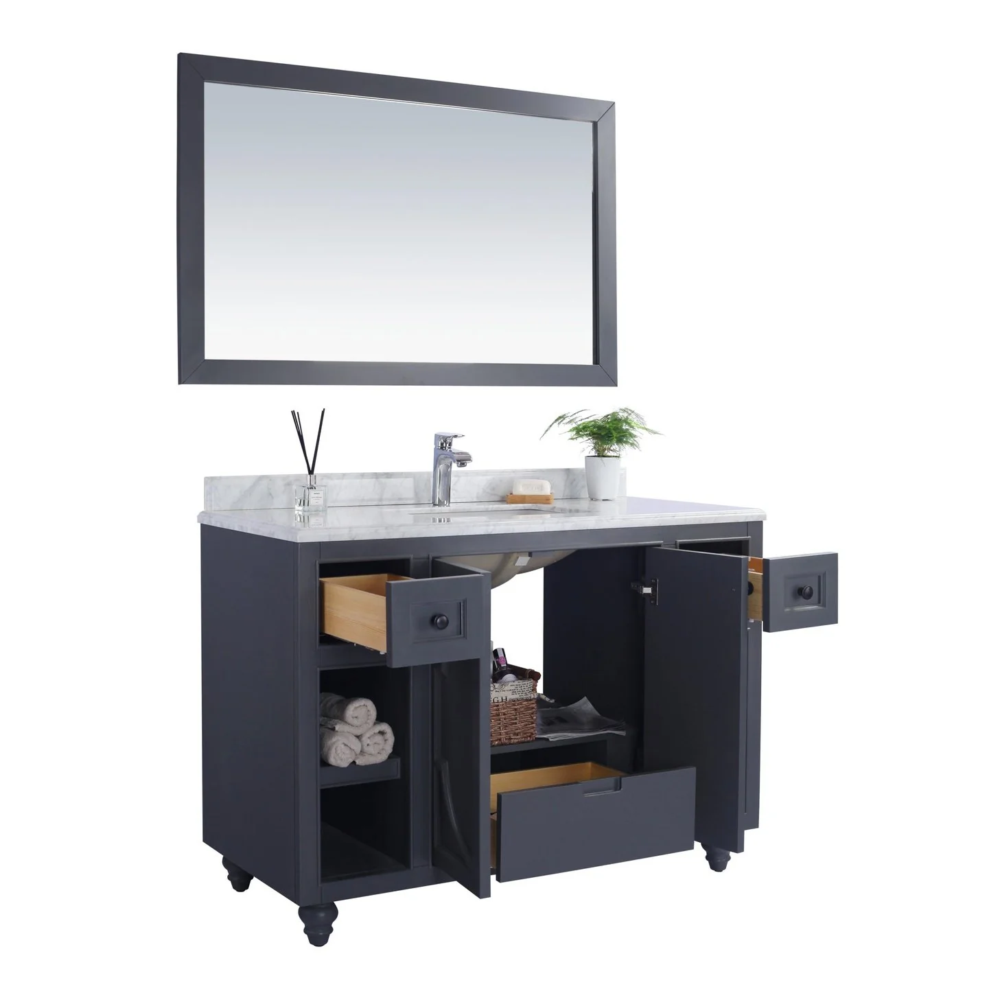 Laviva Odyssey 48" Maple Grey Bathroom Vanity with Matte White VIVA Stone Solid Surface Countertop 313613-48G-MW - Image 2