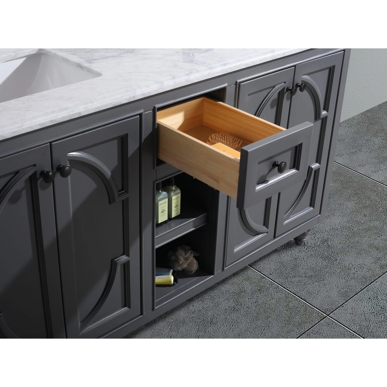 Laviva Odyssey 60" Maple Grey Double Sink Bathroom Vanity with White Carrara Marble Countertop 313613-60G-WC - Image 5