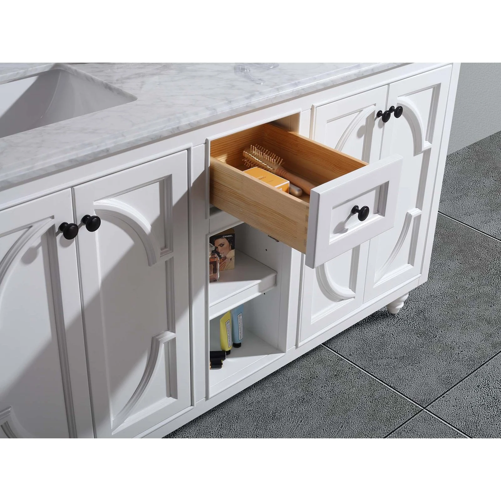 Laviva Odyssey 60" White Double Sink Bathroom Vanity with Matte White VIVA Stone Solid Surface Countertop 313613-60W-MW - Image 5