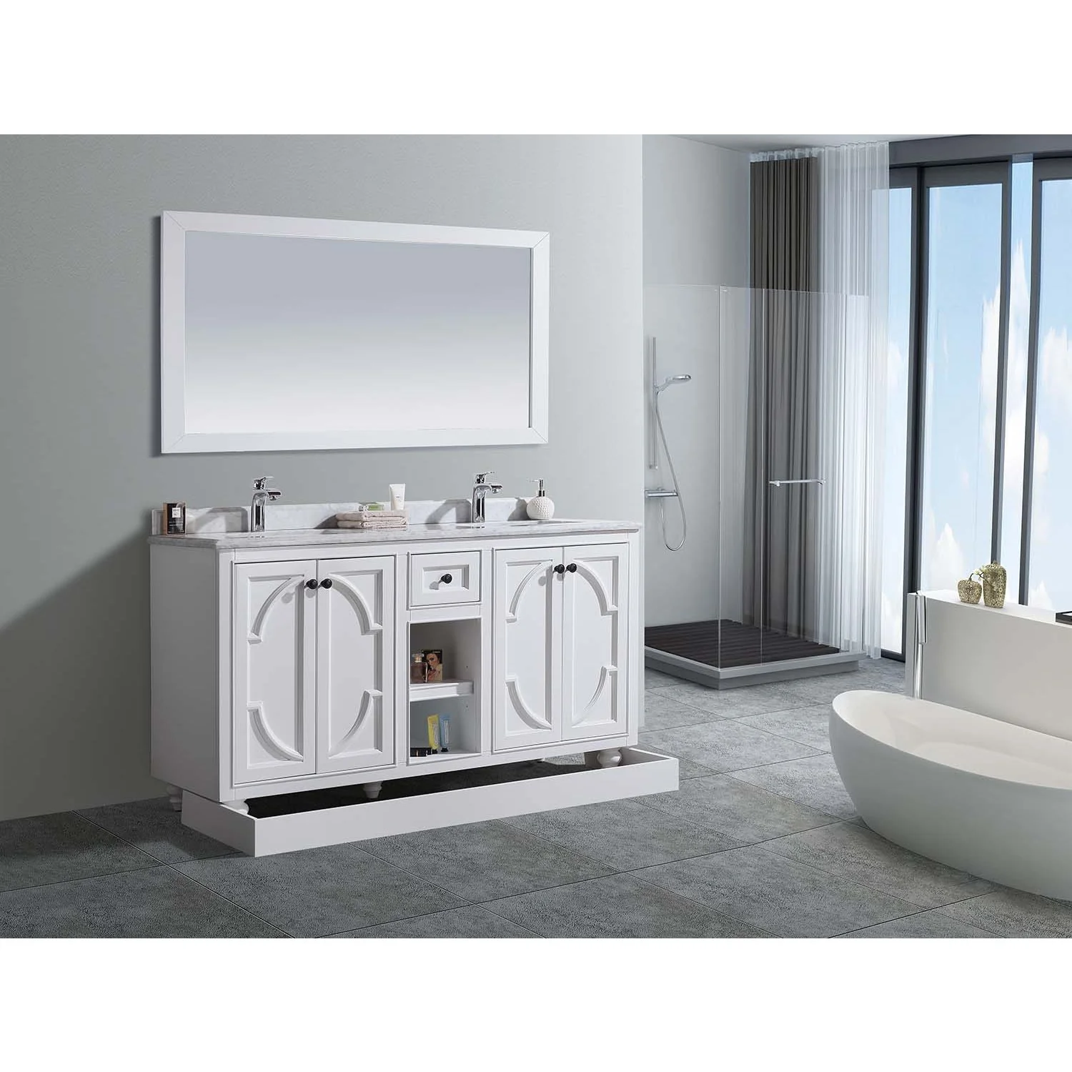 Laviva Odyssey 60" White Double Sink Bathroom Vanity with White Carrara Marble Countertop 313613-60W-WC - Image 8