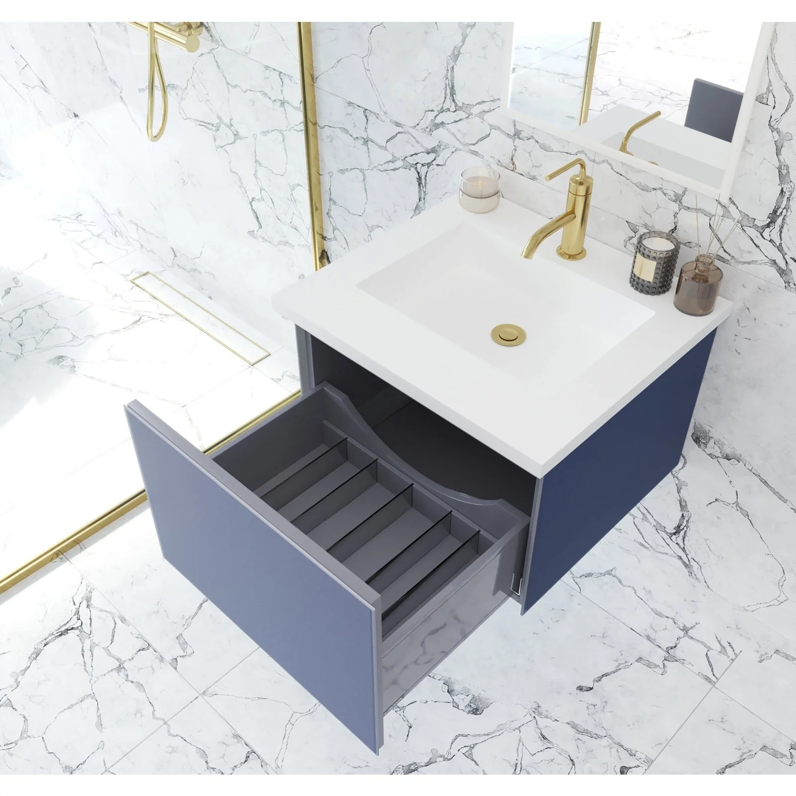 Laviva Vitri 24" Nautical Blue Wall Hung Bathroom Vanity Cabinet 313VTR-24NB - Image 2