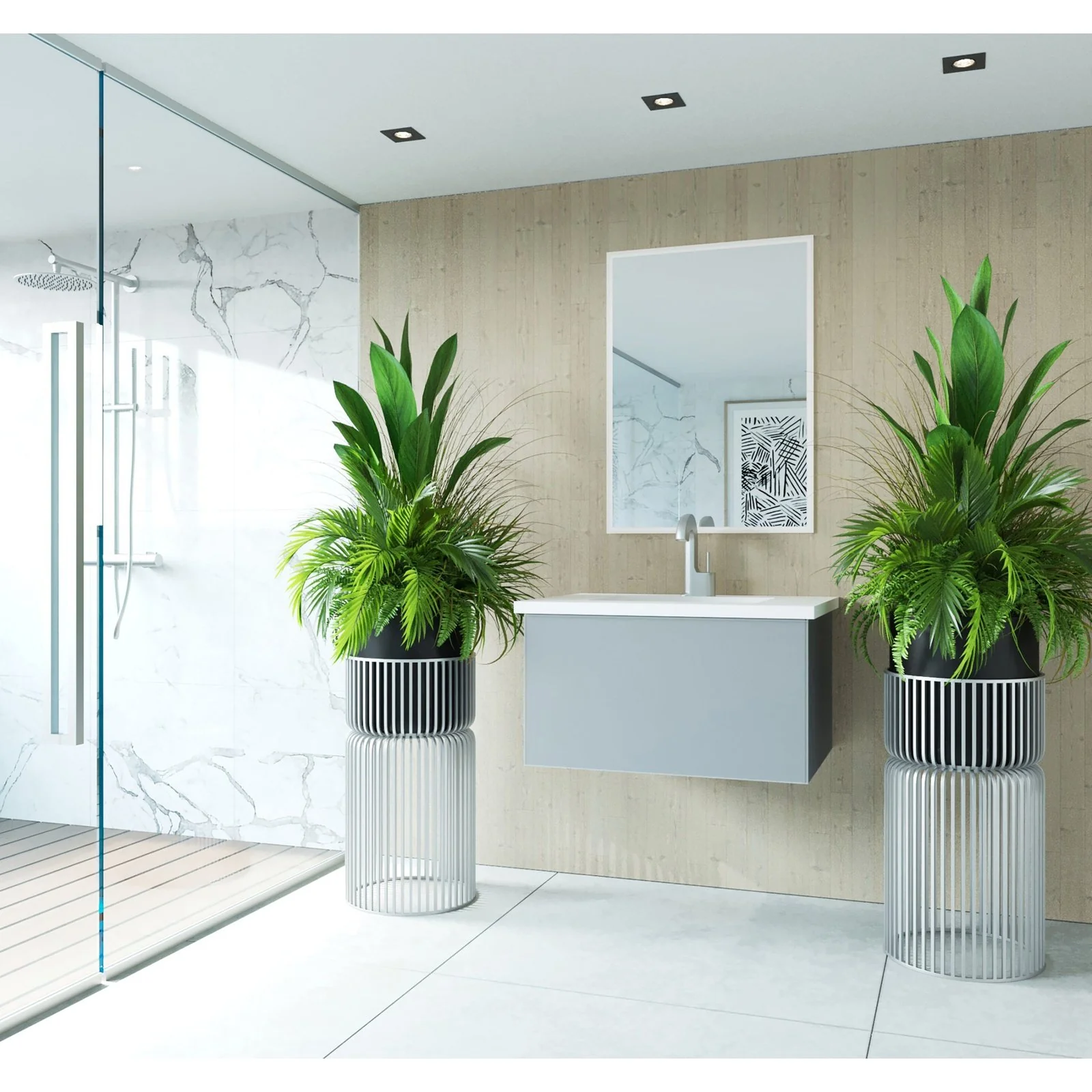 Laviva Vitri 30" Fossil Grey Bathroom Vanity with VIVA Stone Matte White Solid Surface Countertop 313VTR-30FG-MW - Image 2