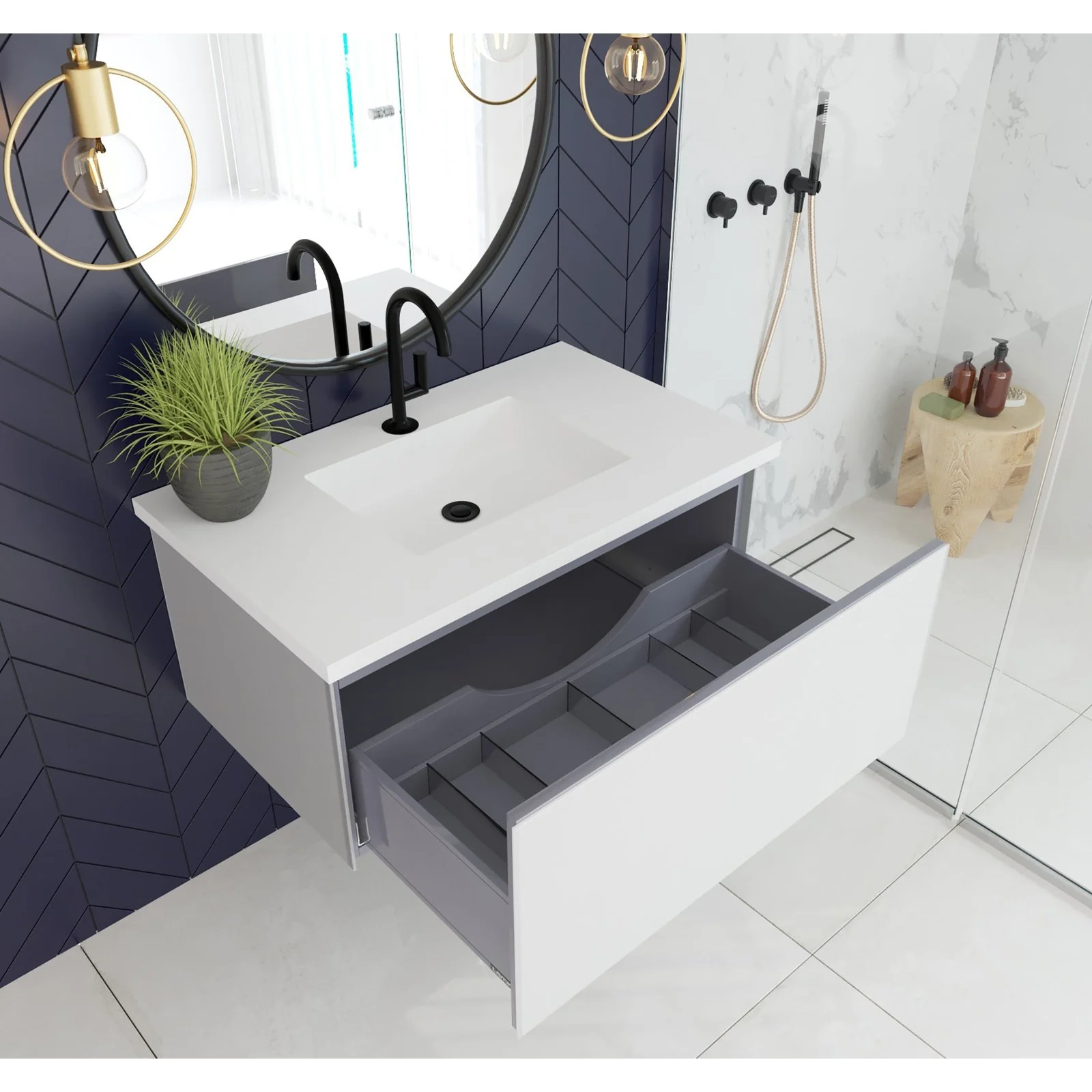 Laviva Vitri 36" Cloud White Wall Hung Bathroom Vanity Cabinet  313VTR-36CW - Image 2