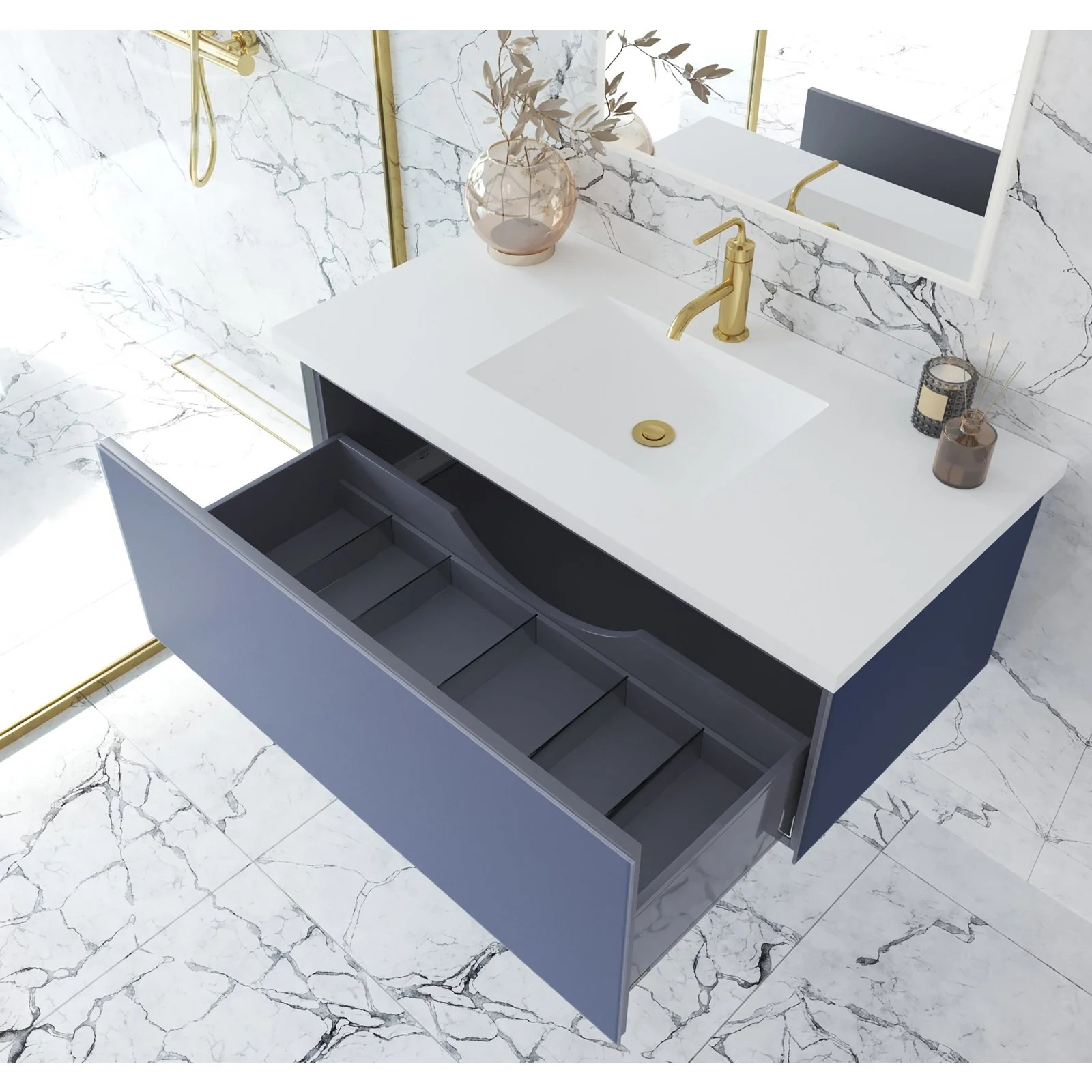 Laviva Vitri 42" Nautical Blue Bathroom Vanity with VIVA Stone Matte White Solid Surface Countertop 313VTR-42NB-MW - Image 3