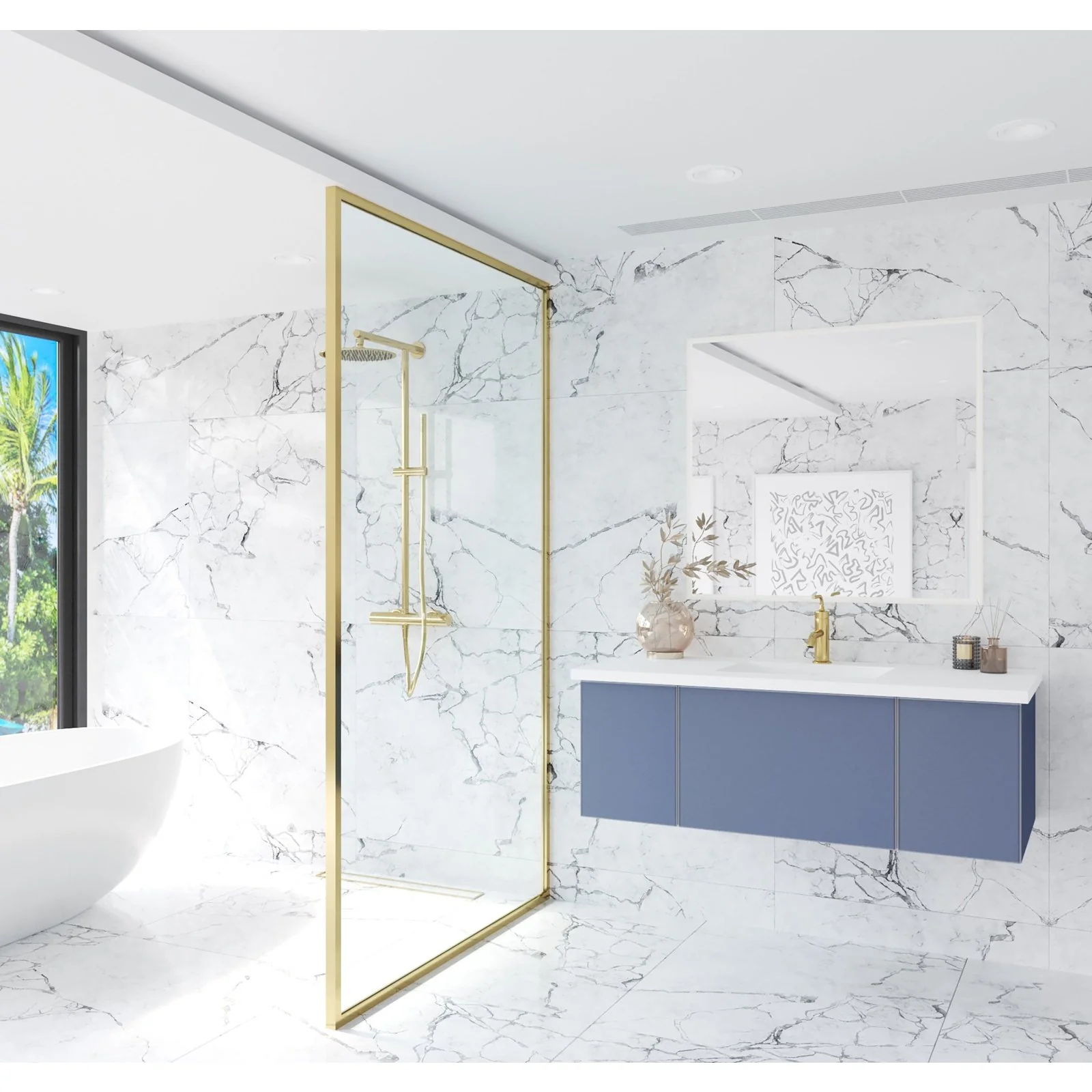 Laviva Vitri 48" Nautical Blue Bathroom Vanity with VIVA Stone Matte White Solid Surface Countertop 313VTR-48NB-MW - Image 2