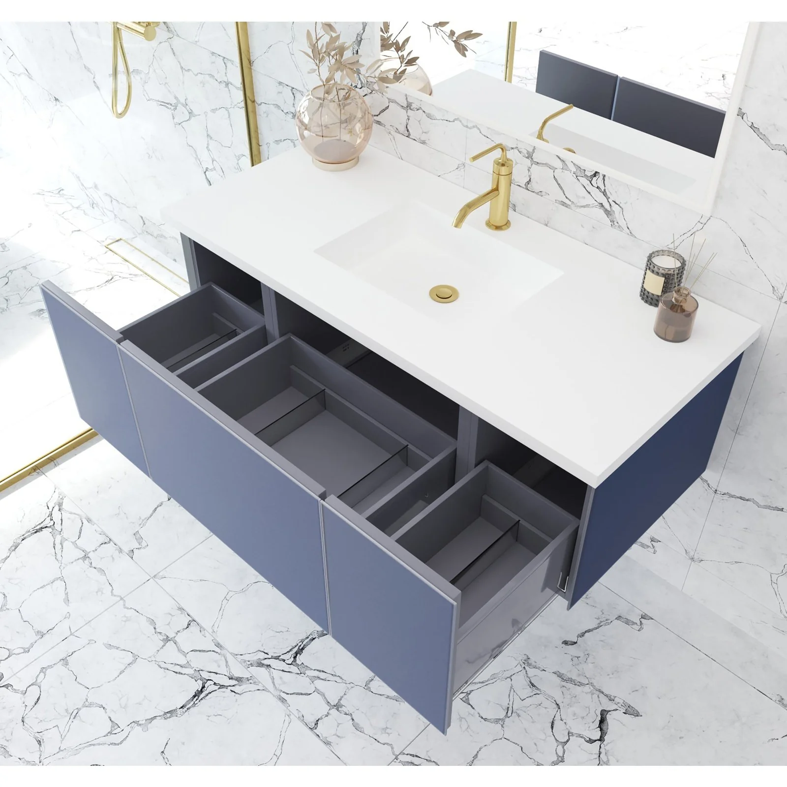 Laviva Vitri 48" Nautical Blue Bathroom Vanity with VIVA Stone Matte White Solid Surface Countertop 313VTR-48NB-MW - Image 3