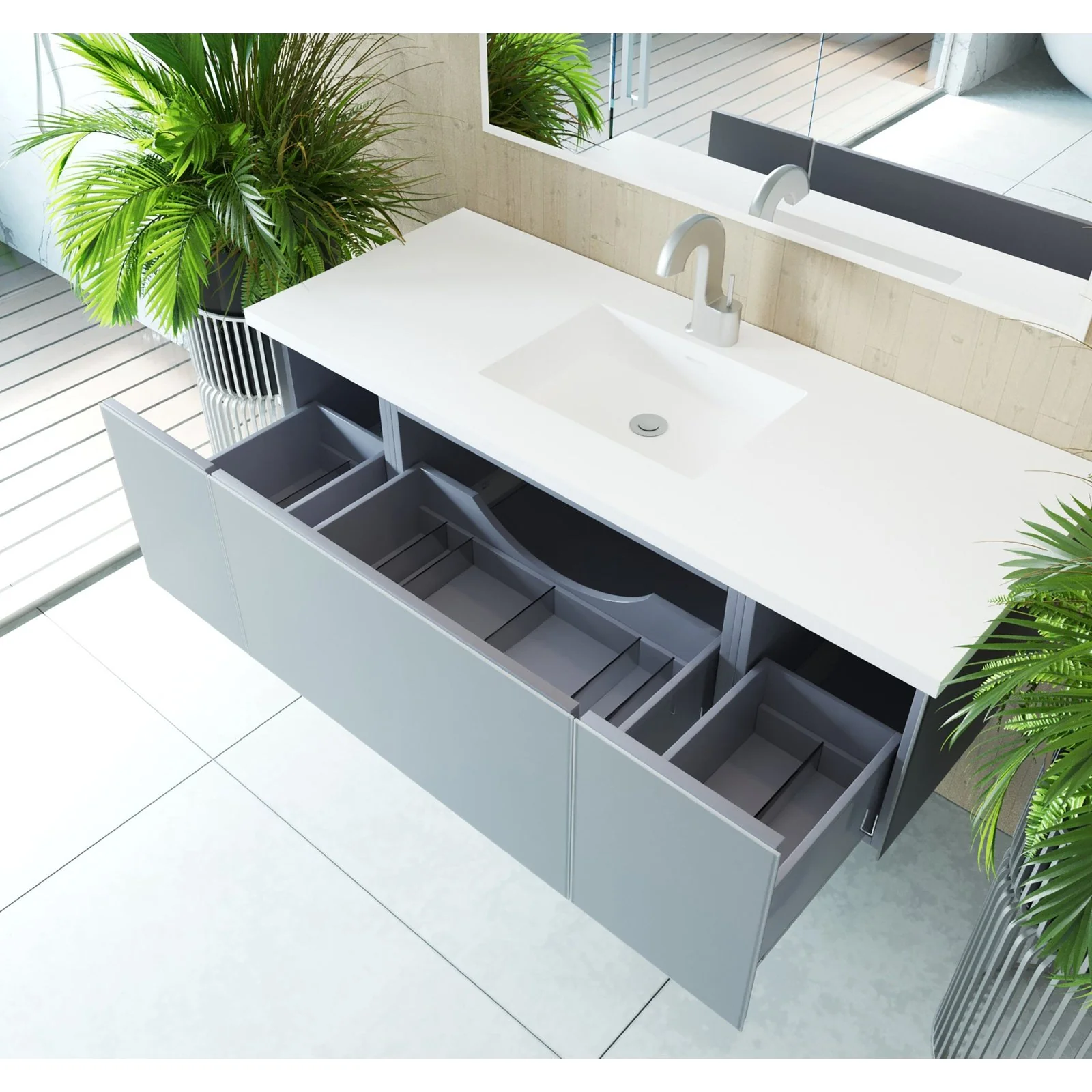 Laviva Vitri 54" Fossil Grey Wall Hung Bathroom Vanity Cabinet 313VTR-54FG - Image 2