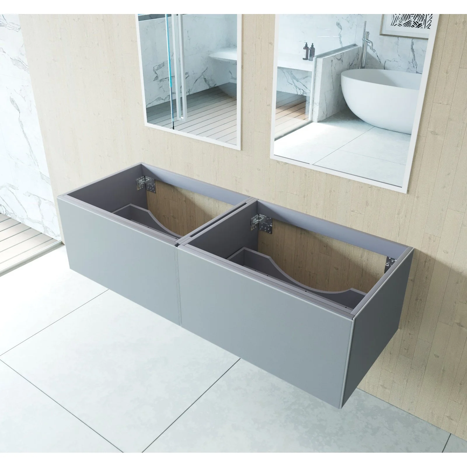 Laviva Vitri 60" Fossil Grey Double Sink Wall Hung Bathroom Vanity Cabinet 313VTR-60DFG - Image 3