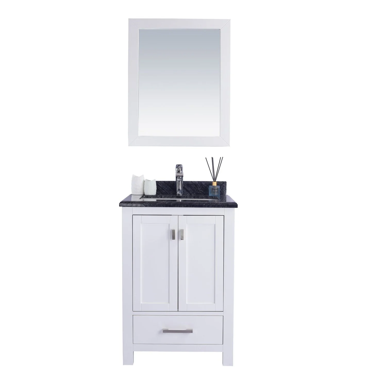 Laviva Wilson 24" White Bathroom Vanity with Black Wood Marble Countertop 313ANG-24W-BW - Image 6