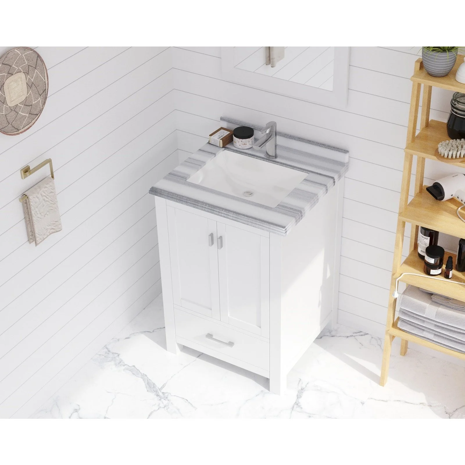 Laviva Wilson 24" White Bathroom Vanity with White Stripes Marble Countertop 313ANG-24W-WS - Image 2