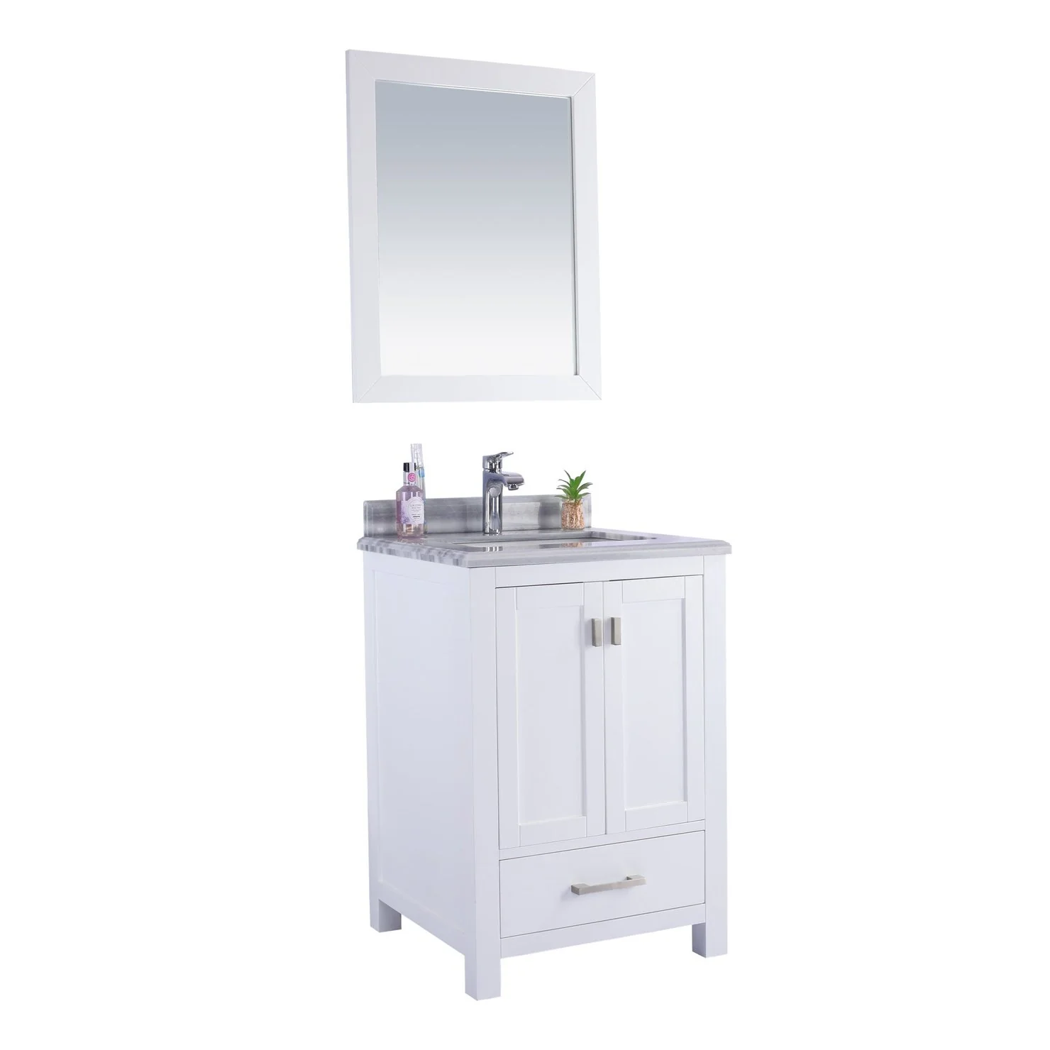Laviva Wilson 24" White Bathroom Vanity with White Stripes Marble Countertop 313ANG-24W-WS - Image 9