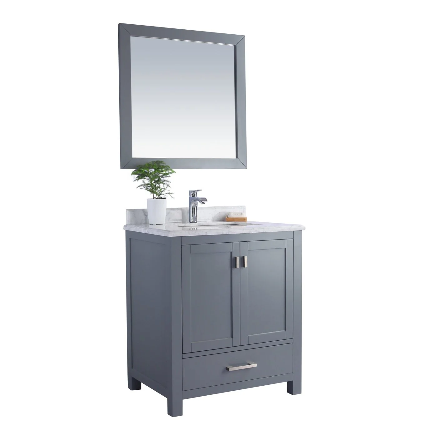 Laviva Wilson 30" Grey Bathroom Vanity with White Carrara Marble Countertop 313ANG-30G-WC - Image 9