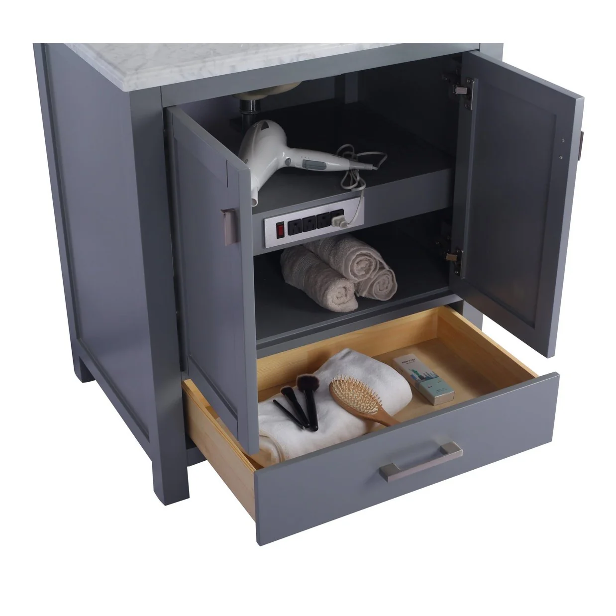 Laviva Wilson 30" Grey Bathroom Vanity with White Quartz Countertop 313ANG-30G-WQ - Image 2
