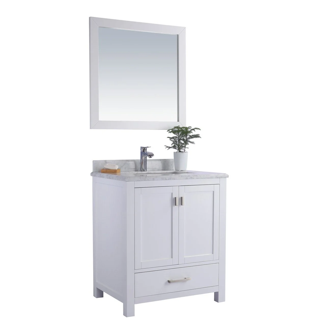 Laviva Wilson 30" White Bathroom Vanity with White Carrara Marble Countertop 313ANG-30W-WC - Image 9