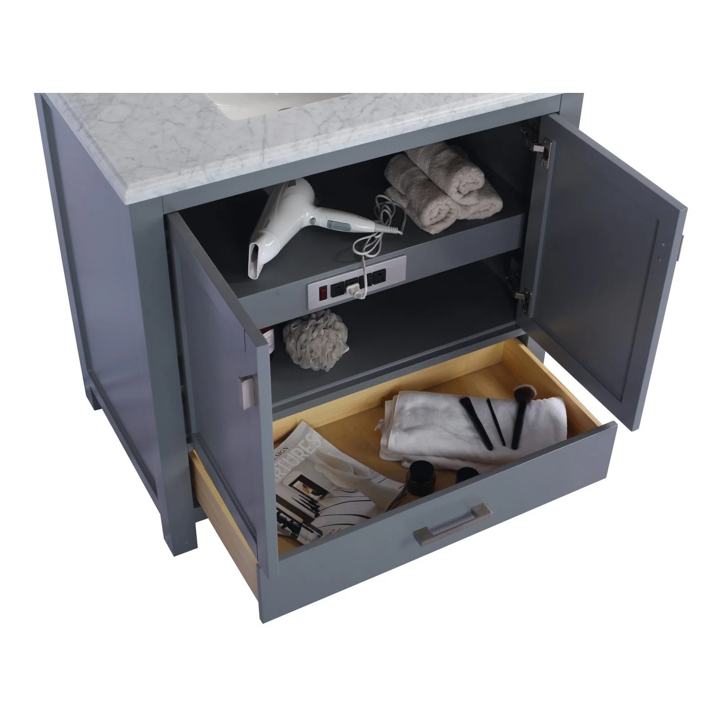 Laviva Wilson 36" Grey Bathroom Vanity with White Stripes Marble Countertop 313ANG-36G-WS - Image 3