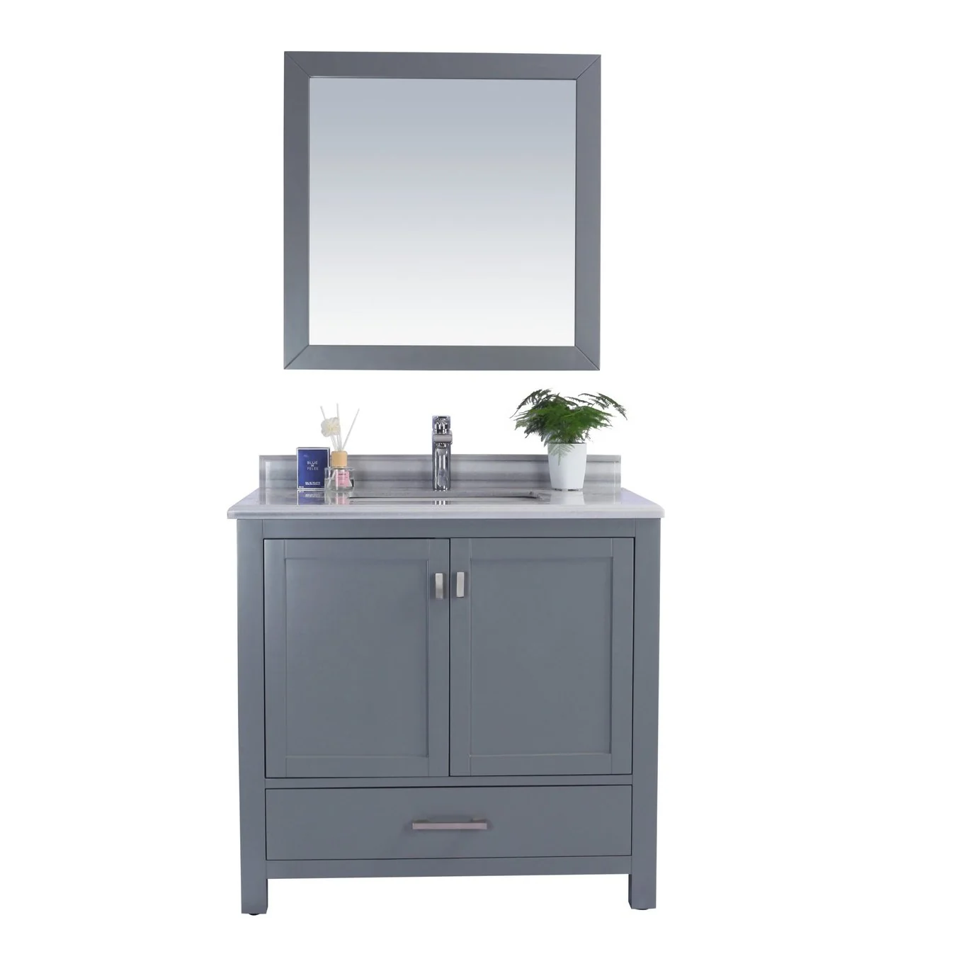Laviva Wilson 36" Grey Bathroom Vanity with White Stripes Marble Countertop 313ANG-36G-WS - Image 6