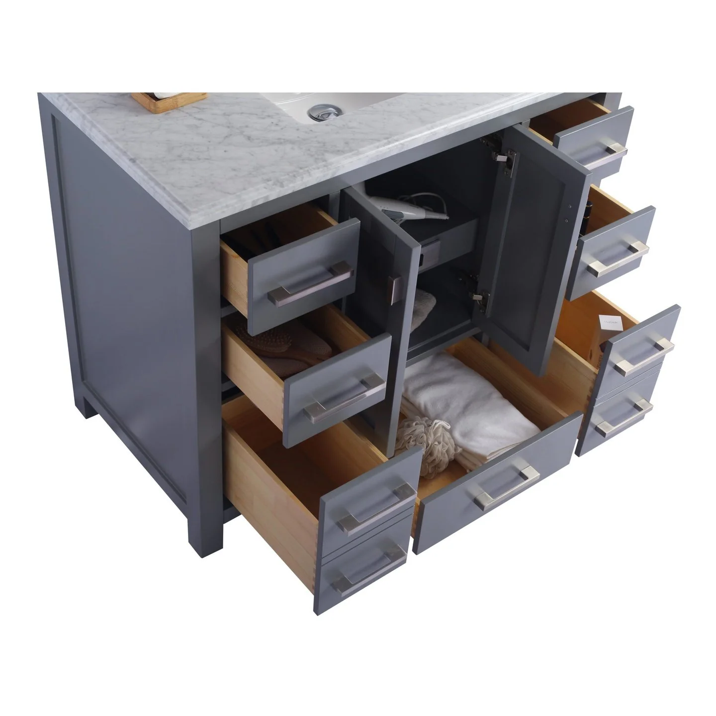 Laviva Wilson 42" Grey Bathroom Vanity with Matte White VIVA Stone Solid Surface Countertop 313ANG-42G-MW - Image 2