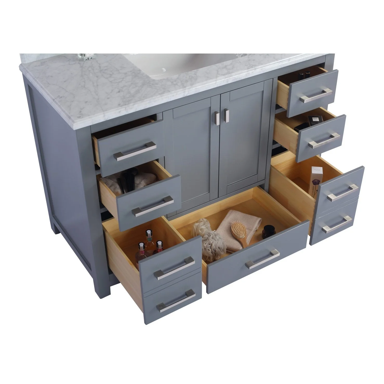 Laviva Wilson 48" Grey Bathroom Vanity with White Carrara Marble Countertop 313ANG-48G-WC - Image 2