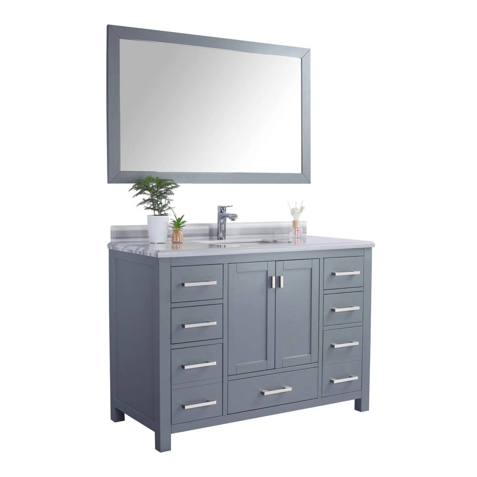 Laviva Wilson 48" Grey Bathroom Vanity with White Stripes Marble Countertop 313ANG-48G-WS - Image 8