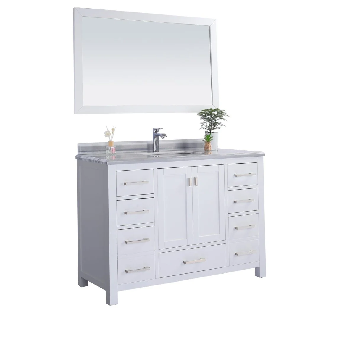 Laviva Wilson 48" White Bathroom Vanity with White Stripes Marble Countertop 313ANG-48W-WS - Image 7