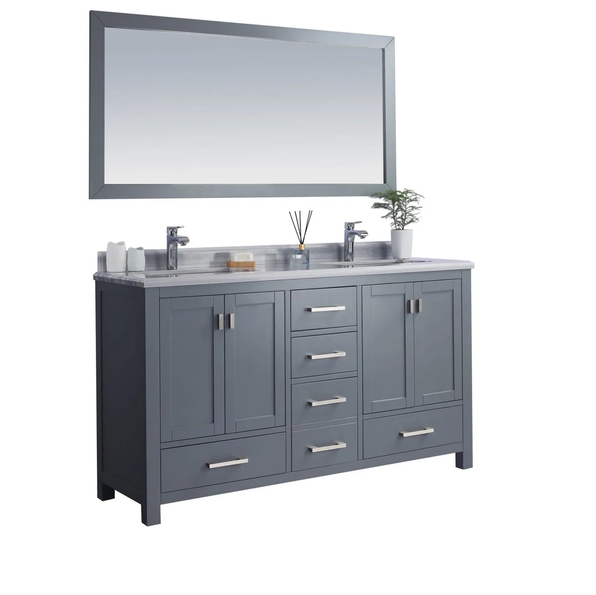 Laviva Wilson 60" Grey Double Sink Bathroom Vanity with White Stripes Marble Countertop 313ANG-60G-WS - Image 10