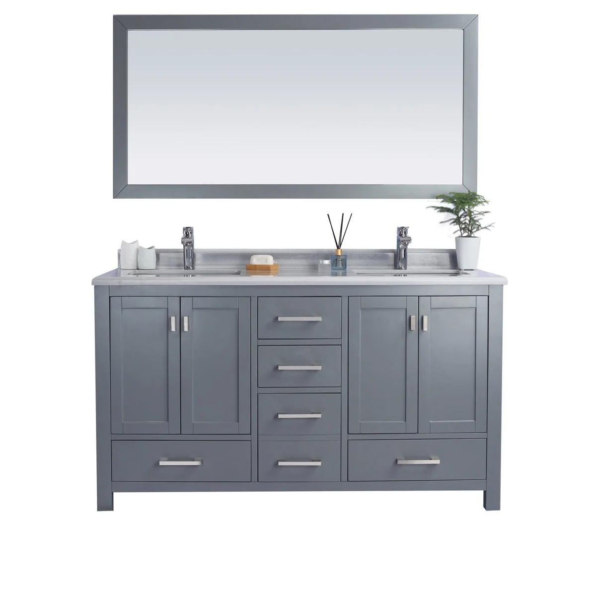 Laviva Wilson 60" Grey Double Sink Bathroom Vanity with White Stripes Marble Countertop 313ANG-60G-WS - Image 9