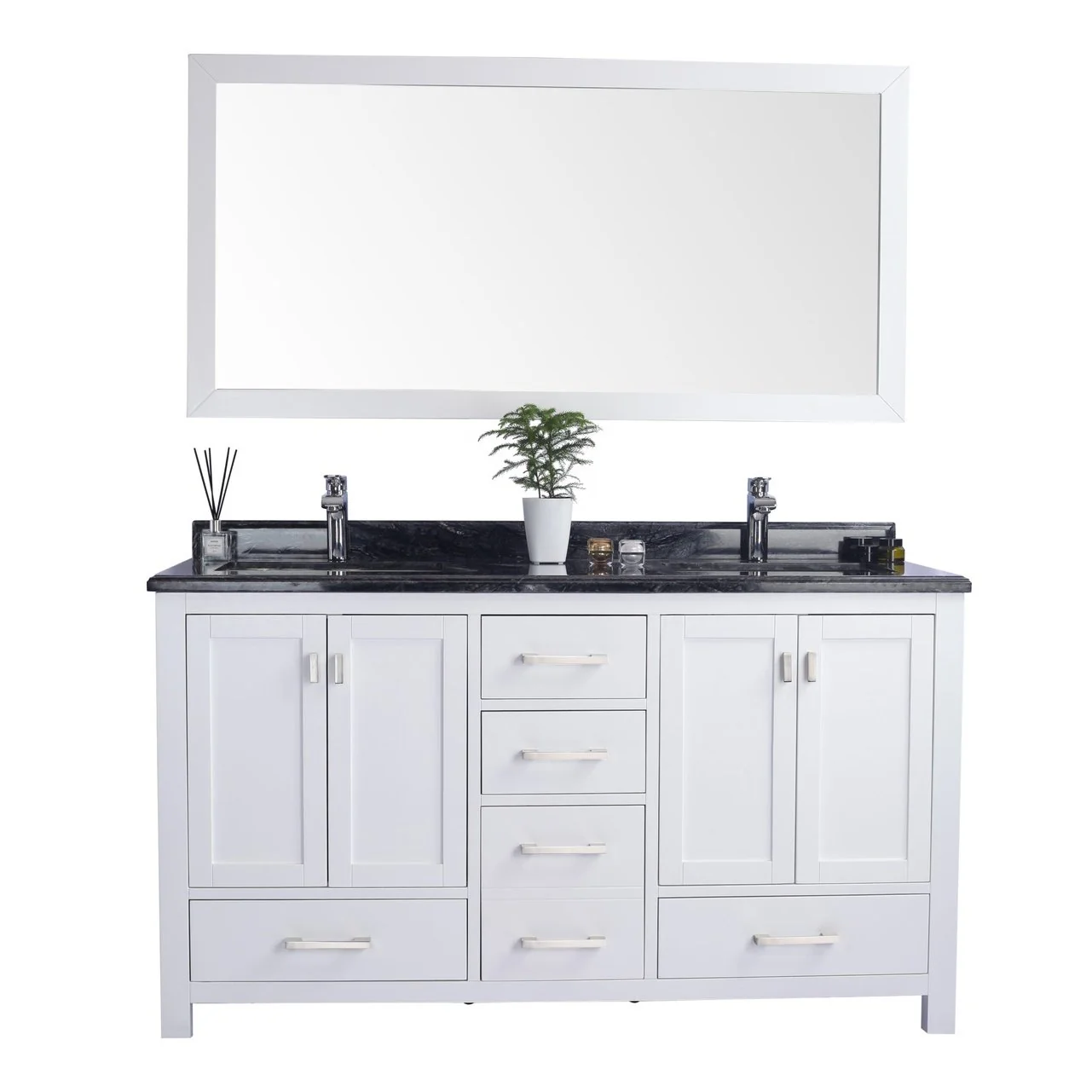 Laviva Wilson 60" White Double Sink Bathroom Vanity with Black Wood Marble Countertop 313ANG-60W-BW
