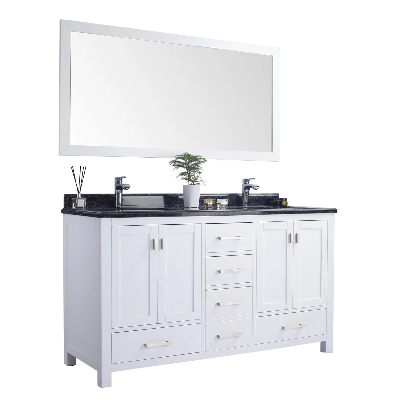 Laviva Wilson 60" White Double Sink Bathroom Vanity with Black Wood Marble Countertop 313ANG-60W-BW - Image 2