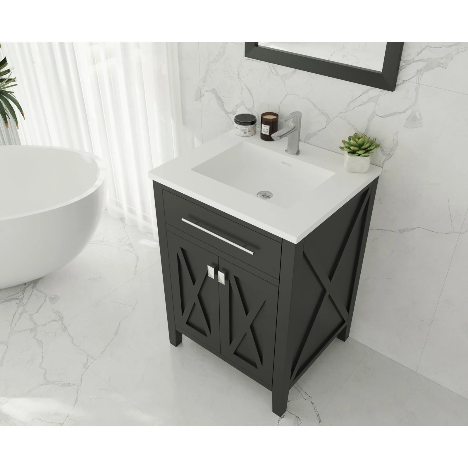 Laviva Wimbledon 24" Espresso Bathroom Vanity with Matte White VIVA Stone Solid Surface Countertop 313YG319-24E-MW - Image 2