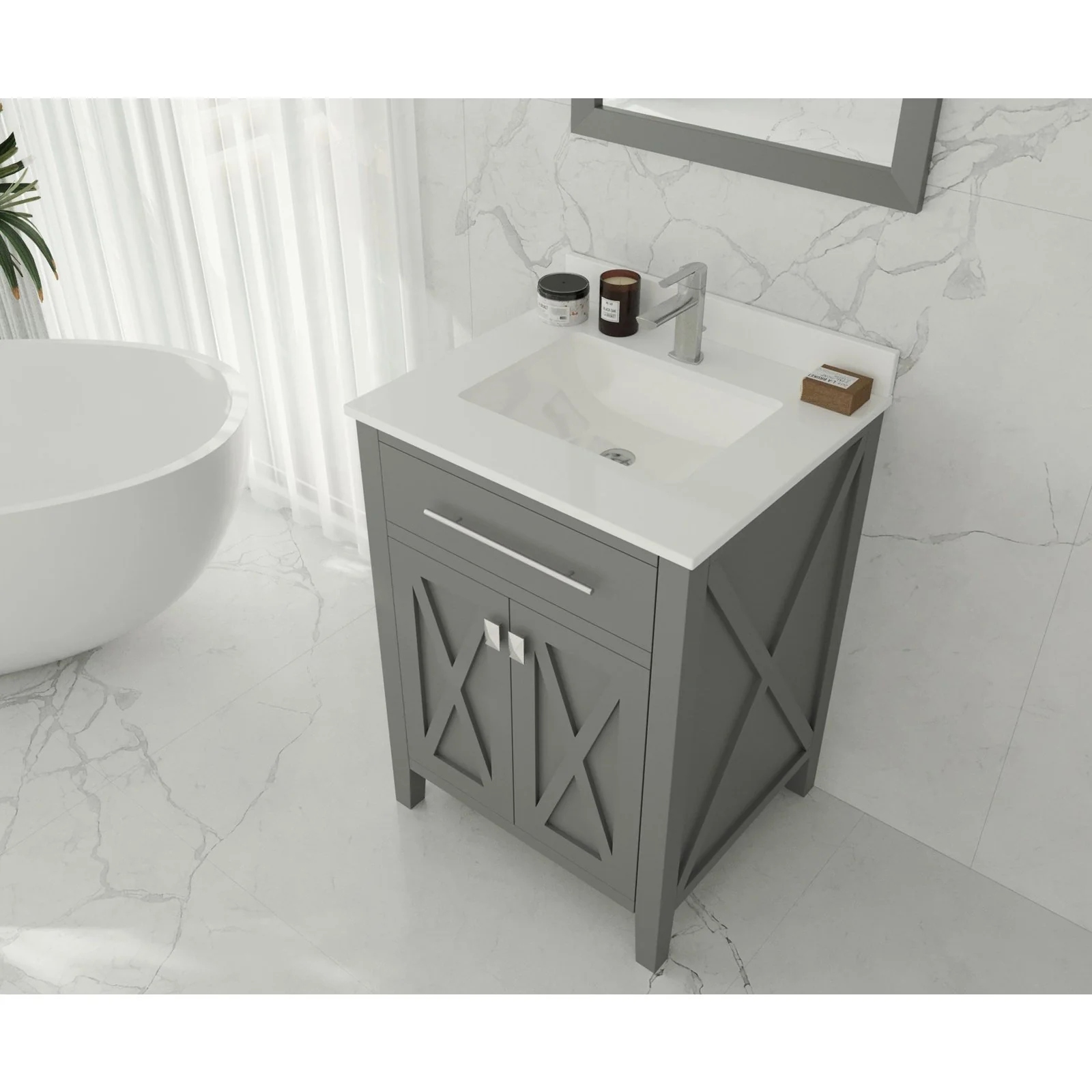Laviva Wimbledon 24" Grey Bathroom Vanity with White Quartz Countertop 313YG319-24G-WQ - Image 2