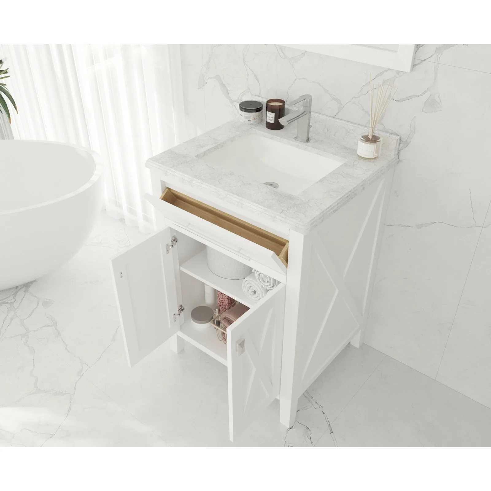 Laviva Wimbledon 24" White Bathroom Vanity with Matte White VIVA Stone Solid Surface Countertop 313YG319-24W-MW - Image 3