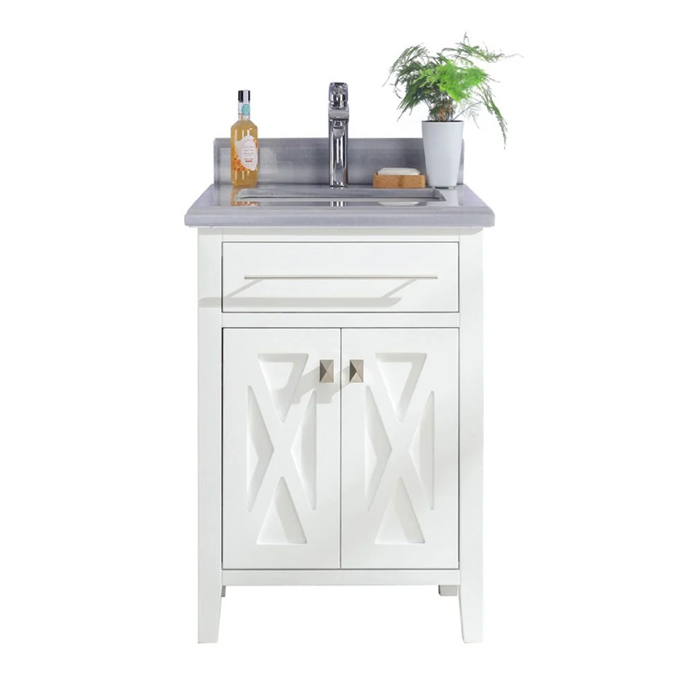 Laviva Wimbledon 24" White Bathroom Vanity with White Stripes Marble Countertop 313YG319-24W-WS - Image 8