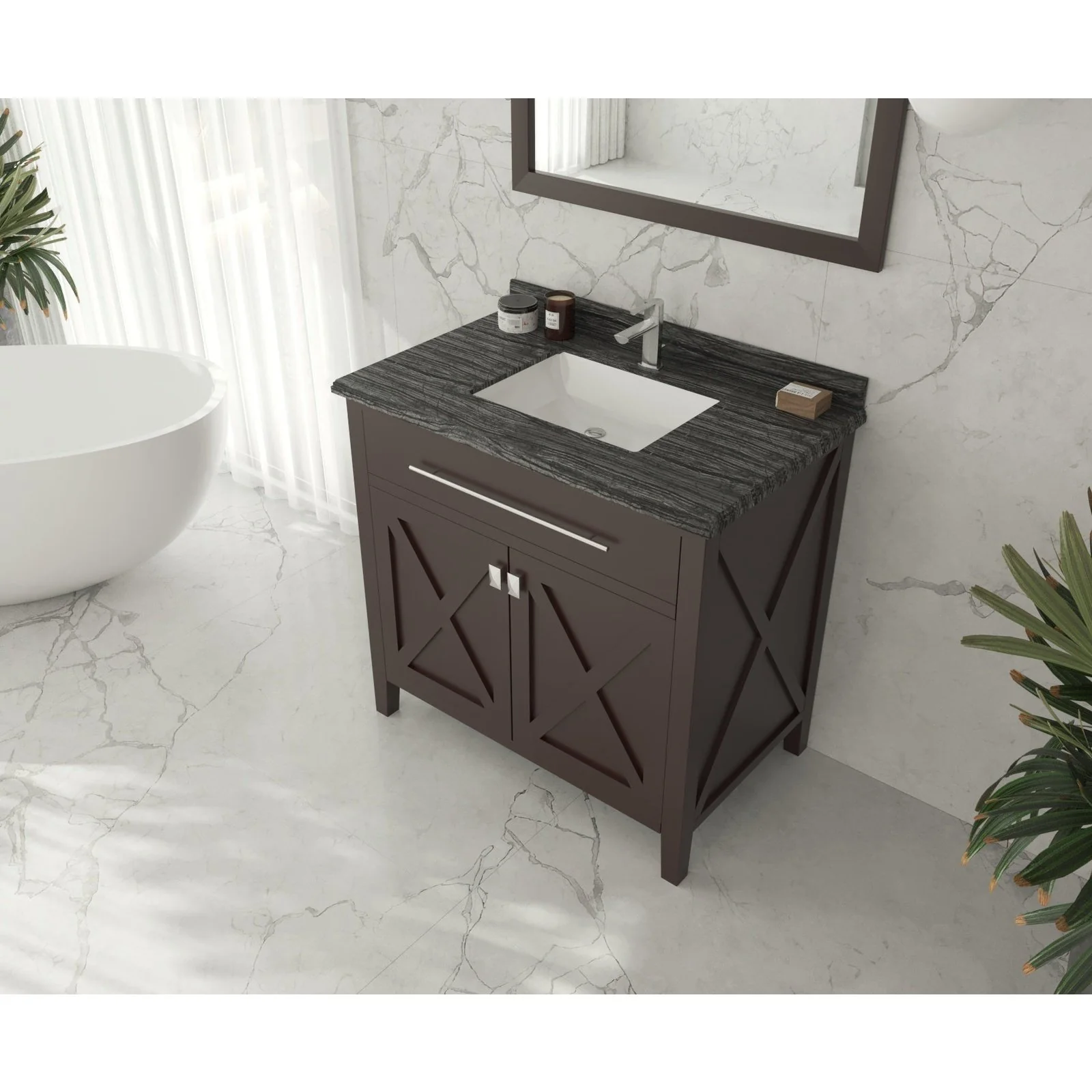 Laviva Wimbledon 36" Brown Bathroom Vanity with Black Wood Marble Countertop 313YG319-36B-BW - Image 2