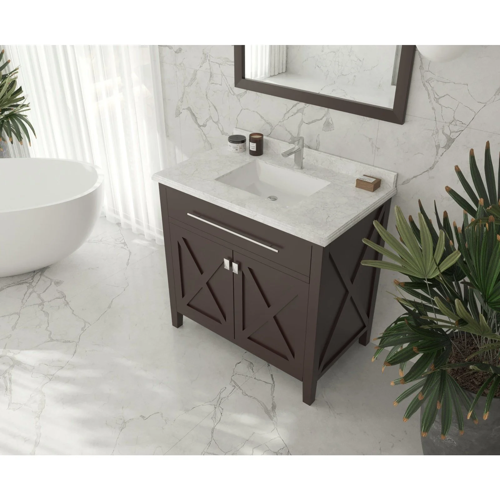 Laviva Wimbledon 36" Brown Bathroom Vanity with White Carrara Marble Countertop 313YG319-36B-WC - Image 2