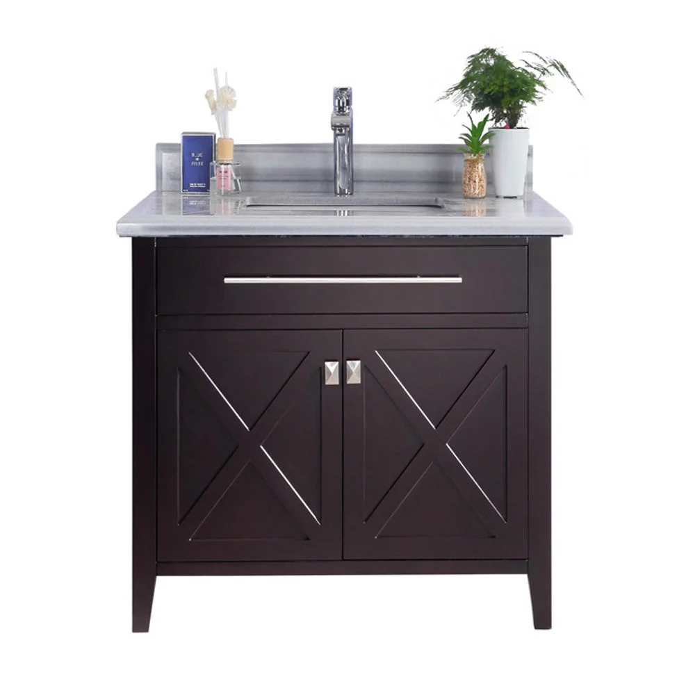Laviva Wimbledon 36" Brown Bathroom Vanity with White Stripes Marble Countertop 313YG319-36B-WS - Image 4