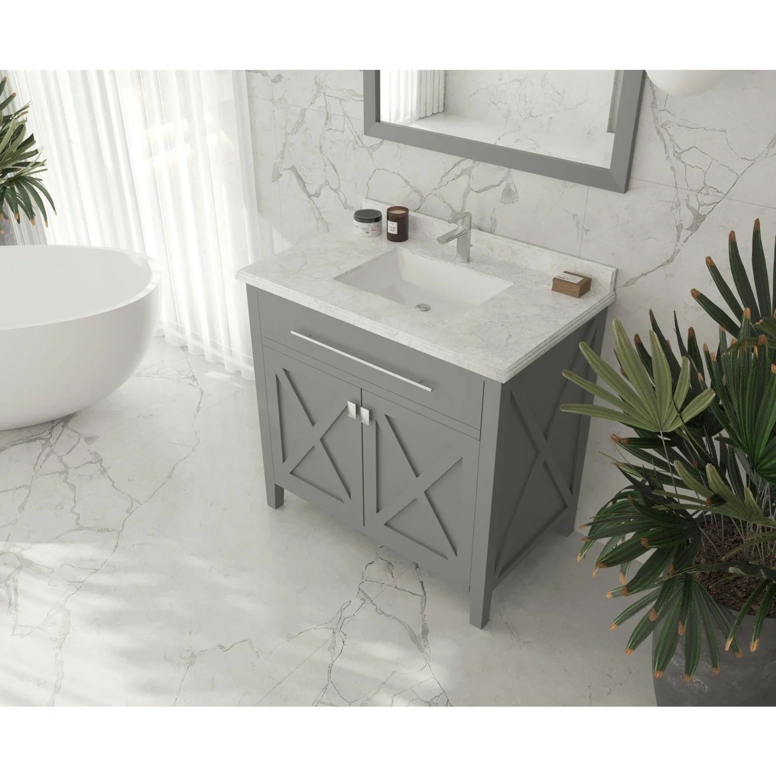 Laviva Wimbledon 36" Grey Bathroom Vanity with White Carrara Marble Countertop 313YG319-36G-WC - Image 2
