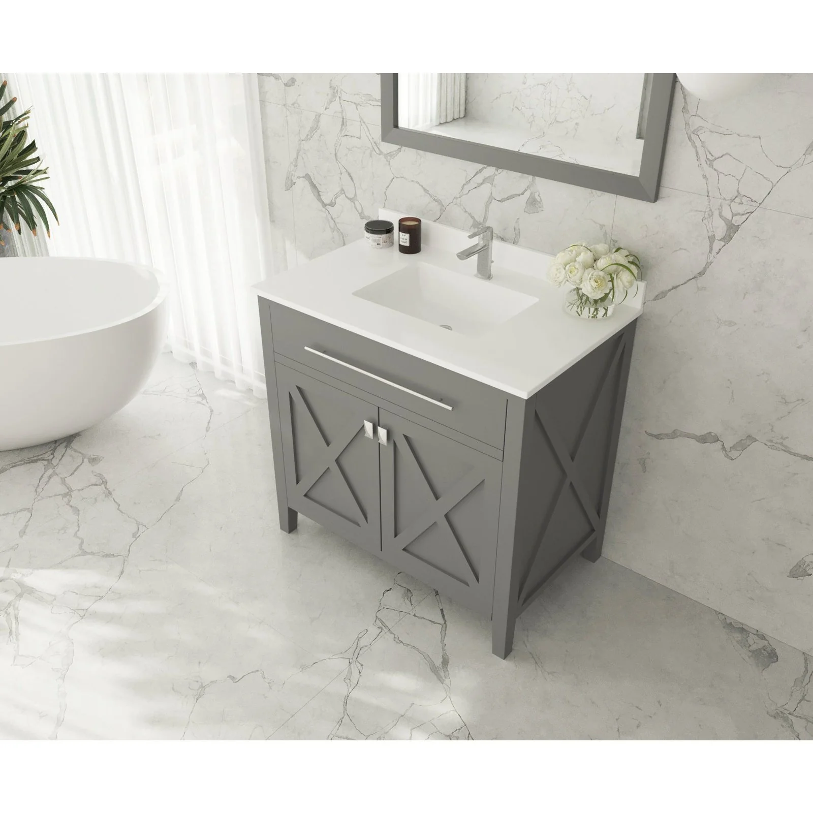 Laviva Wimbledon 36" Grey Bathroom Vanity with White Quartz Countertop 313YG319-36G-WQ - Image 2