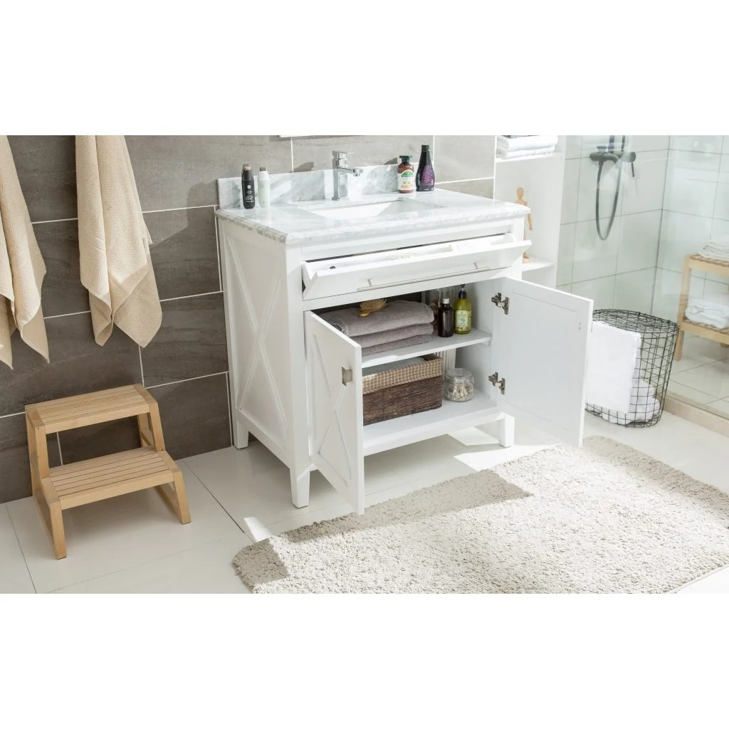 Laviva Wimbledon 36" White Bathroom Vanity with Black Wood Marble Countertop 313YG319-36W-BW - Image 3