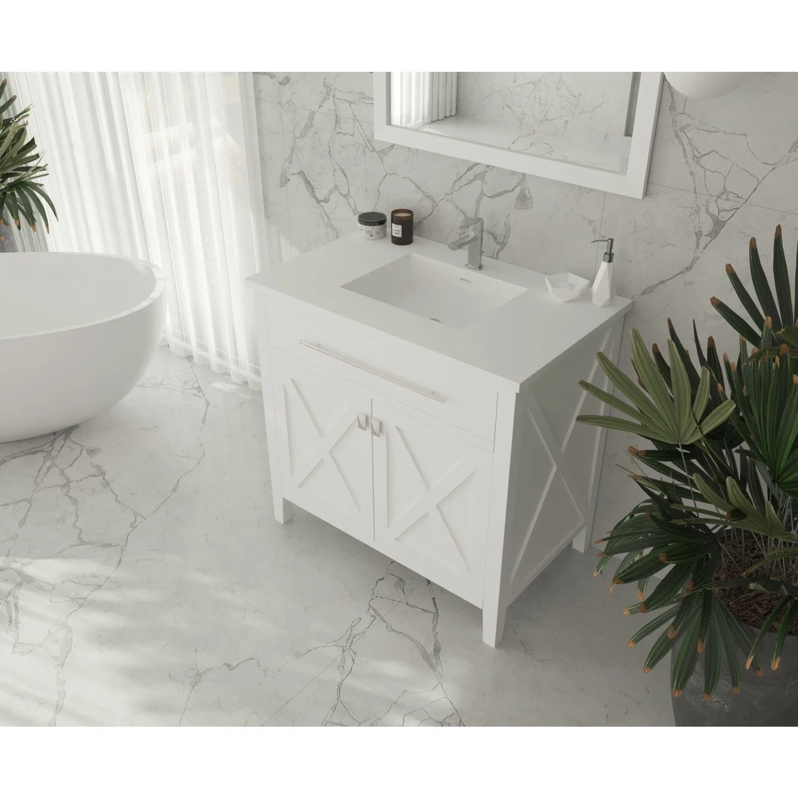 Laviva Wimbledon 36" White Bathroom Vanity with Matte White VIVA Stone Solid Surface Countertop 313YG319-36W-MW - Image 2