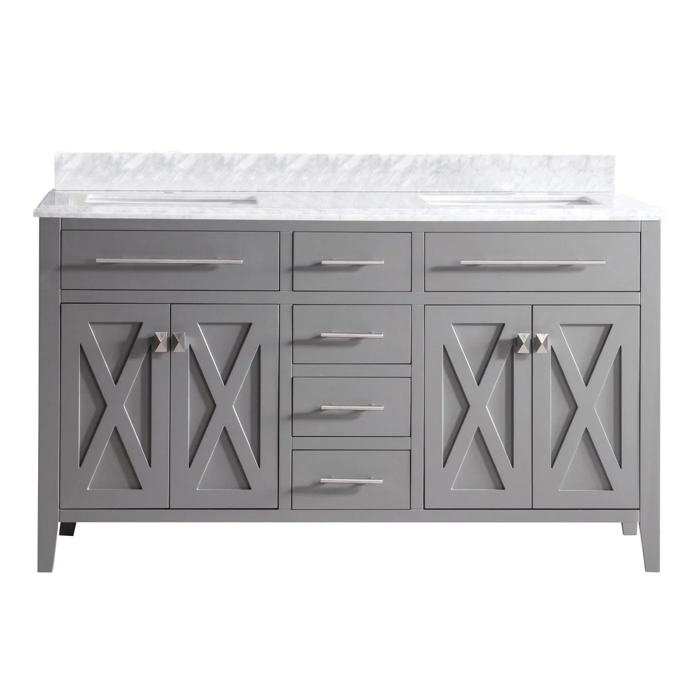 Laviva Wimbledon 60" Grey Double Sink Bathroom Vanity with White Carrara Marble Countertop 313YG319-60G-WC - Image 6