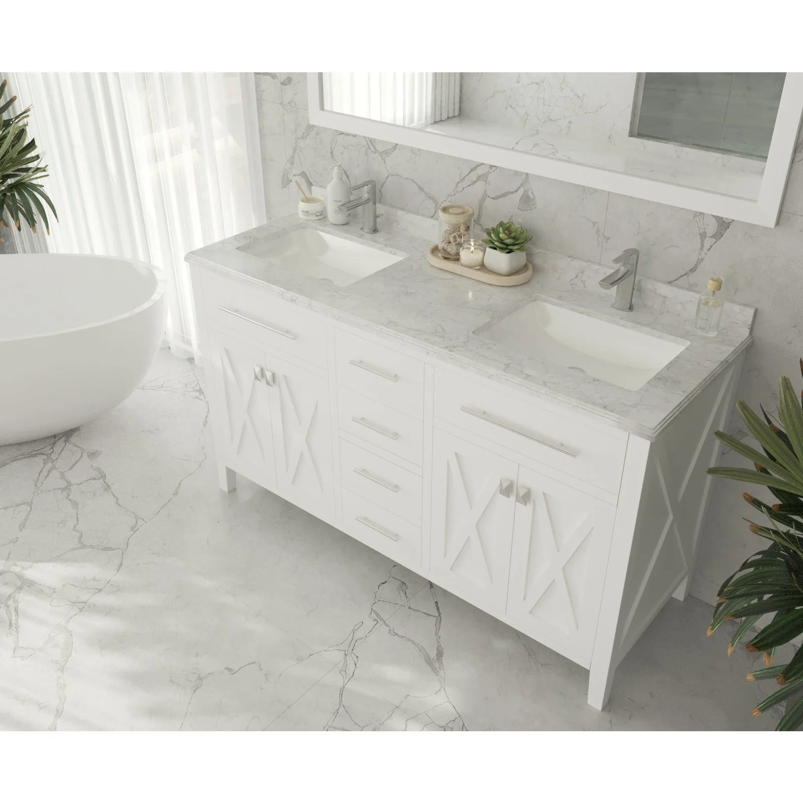 Laviva Wimbledon 60" White Double Sink Bathroom Vanity with White Carrara Marble Countertop 313YG319-60W-WC - Image 2