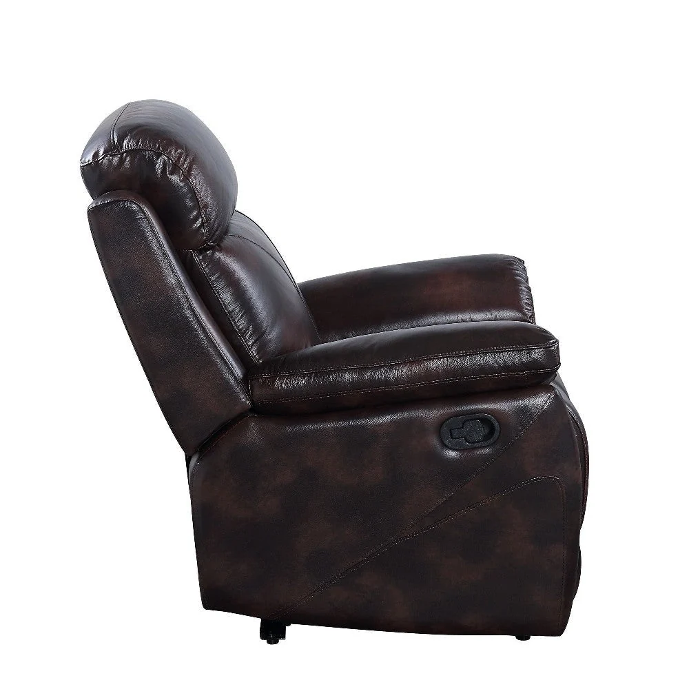 Benzara Leather Recliner Sofa With Pocket Coil Seating, Brown BM263583 - Image 3