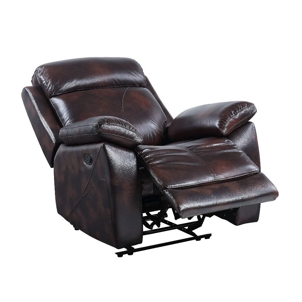 Benzara Leather Recliner Sofa With Pocket Coil Seating, Brown BM263583 - Image 4