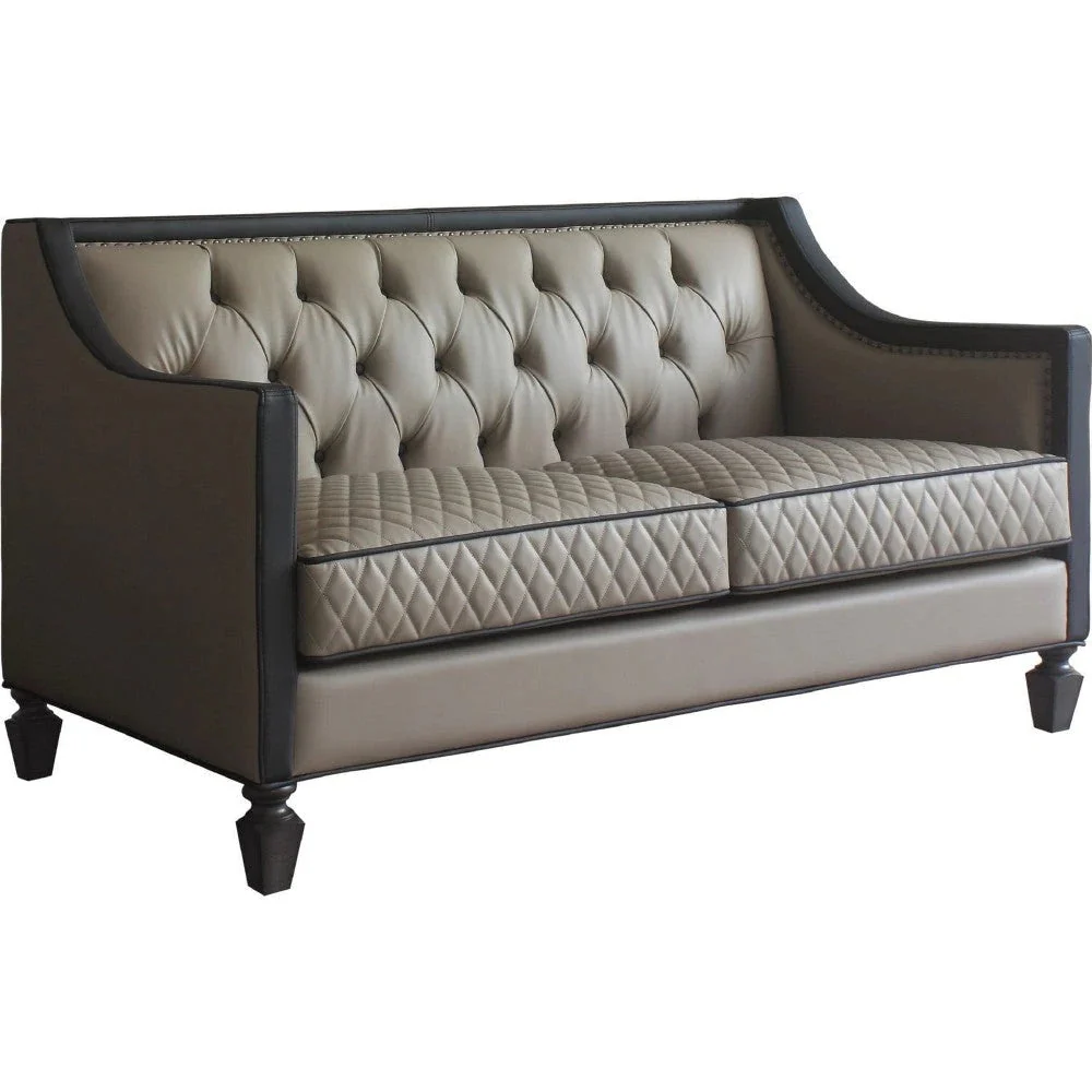 Benzara Leatherette Loveseat With 3 Accent Pillows And Button Tufting, Beige BM250199