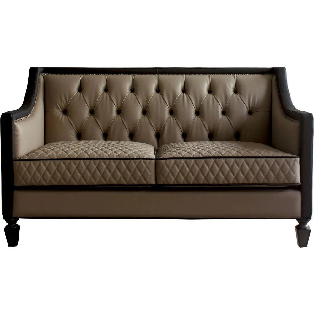 Benzara Leatherette Loveseat With 3 Accent Pillows And Button Tufting, Beige BM250199 - Image 2