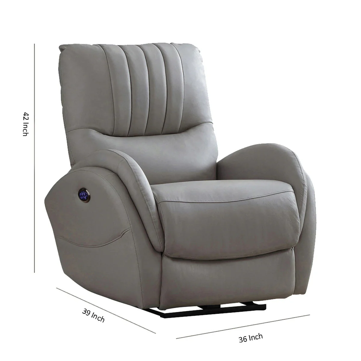 Benzara Leatherette Upholstered Power Recliner With Contoured Seats, Gray BM225787 - Image 5