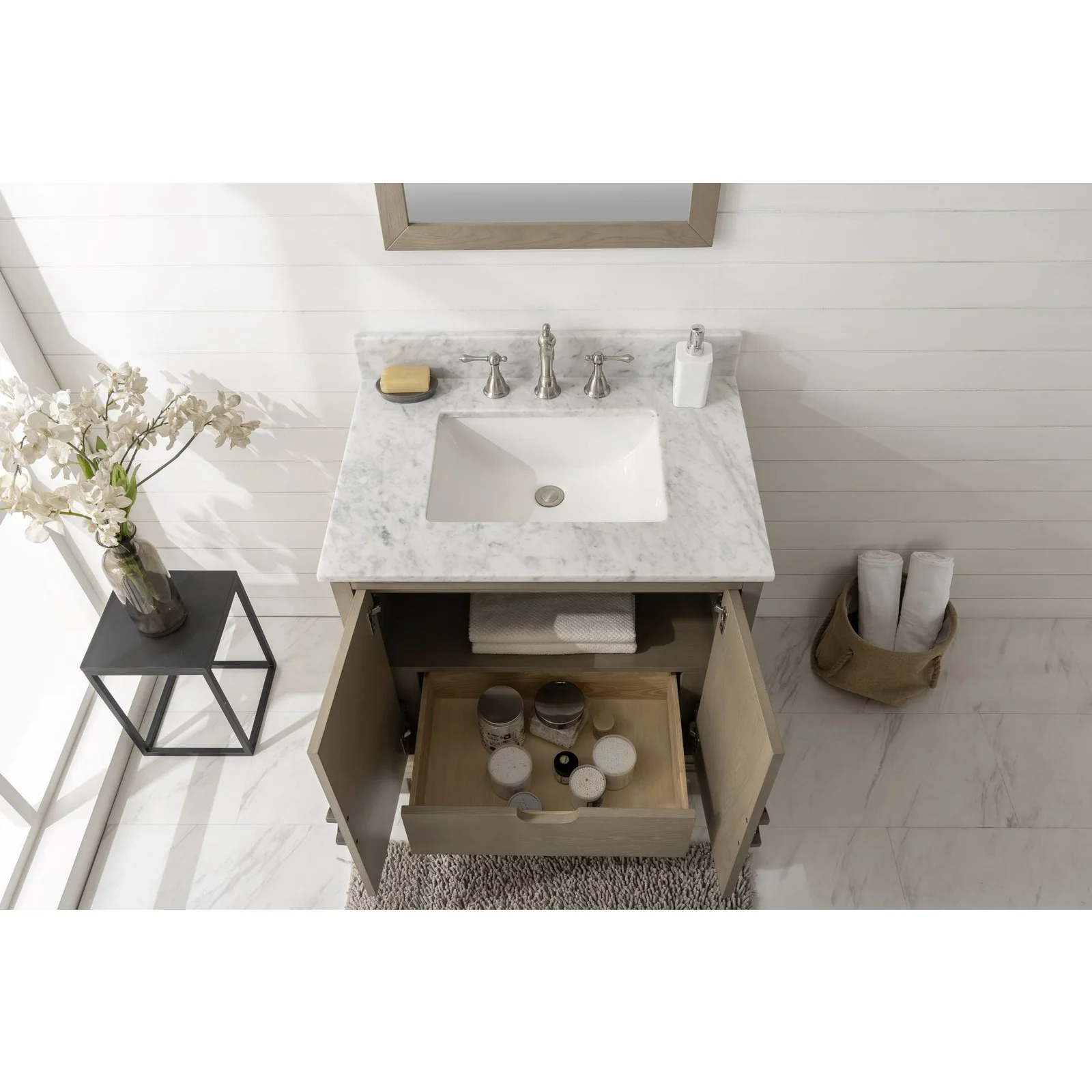 Legion Furniture 30" Antique Gray Oak Vanity With Carrara White Top WLF7040-30-AGO-CW - Image 3