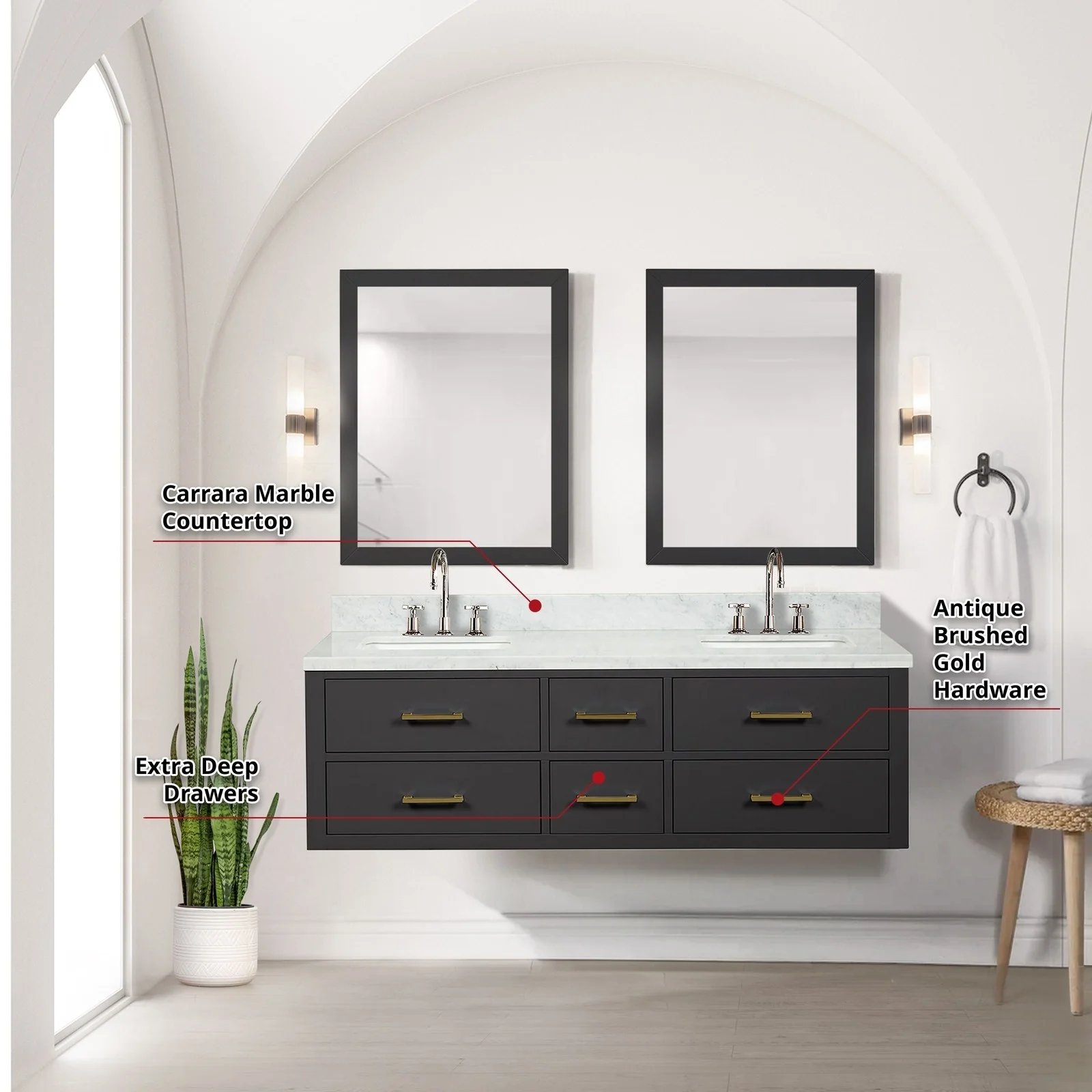 Lexora Home Castor Double Bath Vanity with Carrara Marble Countertop - Image 3