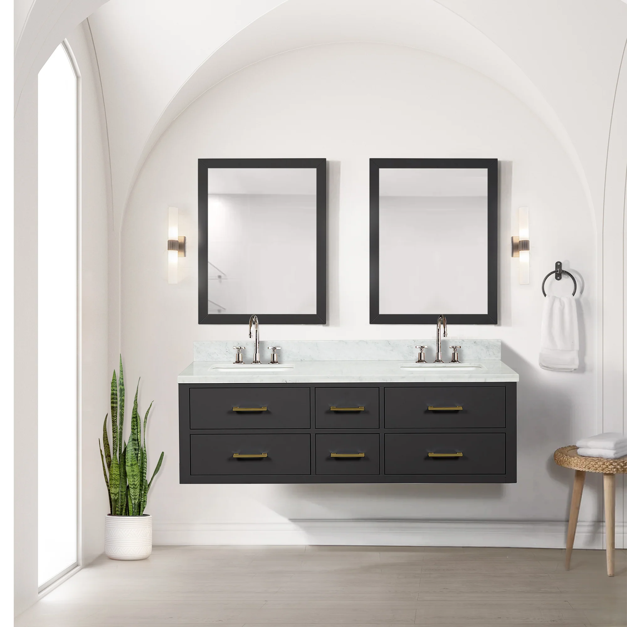 Lexora Home Castor Double Bath Vanity with Carrara Marble Countertop - Image 9